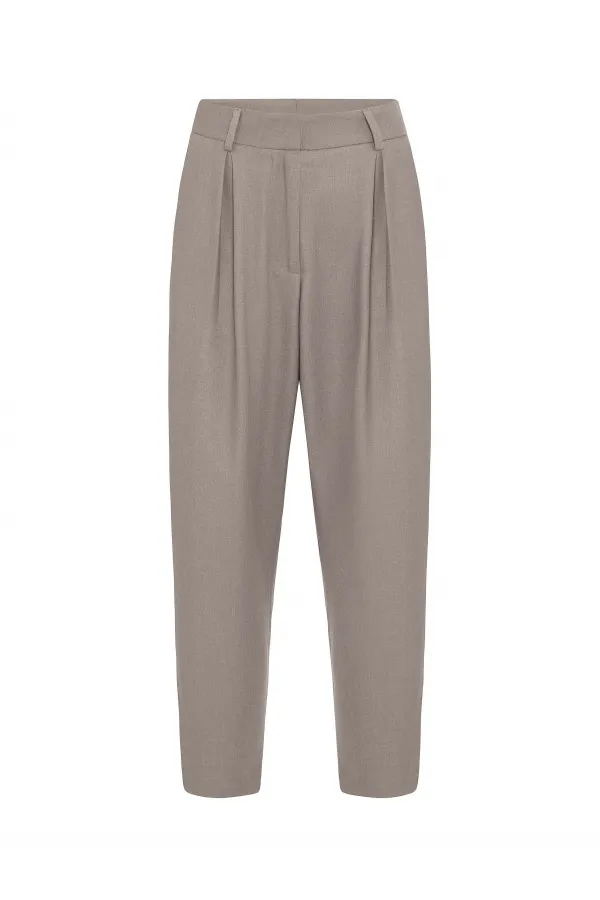 Antioch Beige Pleated Soft Ankle Length Women's Trousers