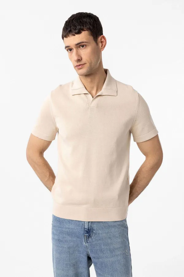 T-shirt en maille à col Apache 100% coton Antioch Stone