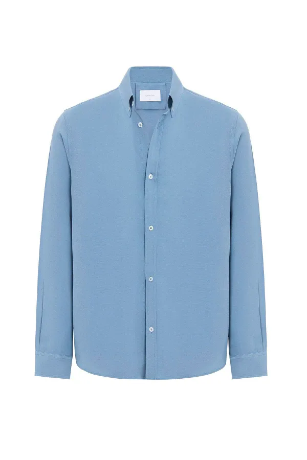 Chemise homme Antioch en lin mélangé bleu à col boutonné