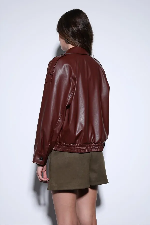 Veste bomber Antioch rouge bordeaux en similicuir