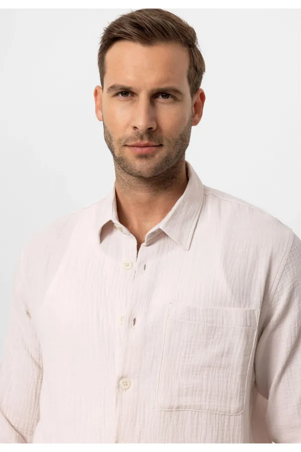 Antioch Ecru Muslin Fabric Long-Sleeve Men's Shirt