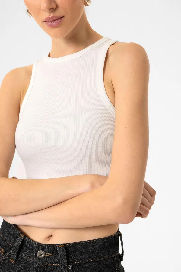 Débardeur court côtelé Antioch Ecru pour femme