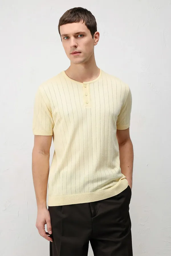Antioch Yellow Textured Men's Knit T-Shirt
