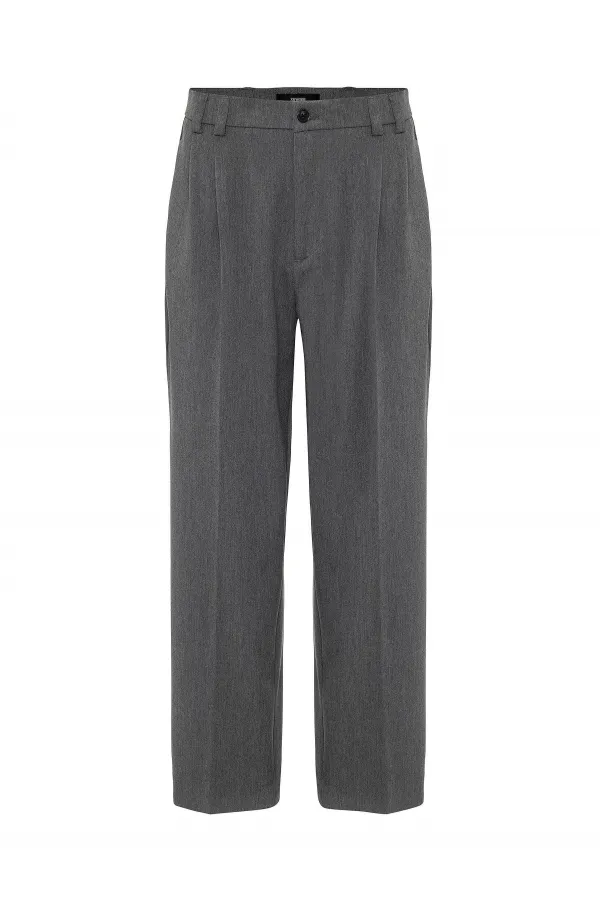 Pantalon homme Antioch gris à taille haute et coupe décontractée, plissé