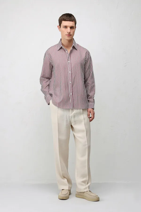 Chemise rayée Antioch Burgundy en mélange de lyocell, coupe décontractée, pour homme