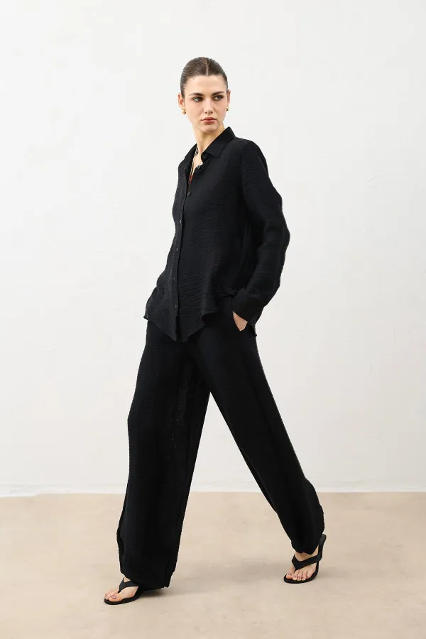 Antioch Siyah Dökümlü Müslin Kadın Gömlek