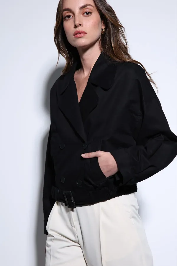 Trench-coat court noir croisé pour femme Antioch