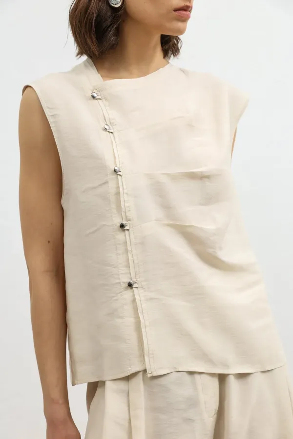 Antioch Taş Lyocell Karışımlı Düğmeli Kadın Top