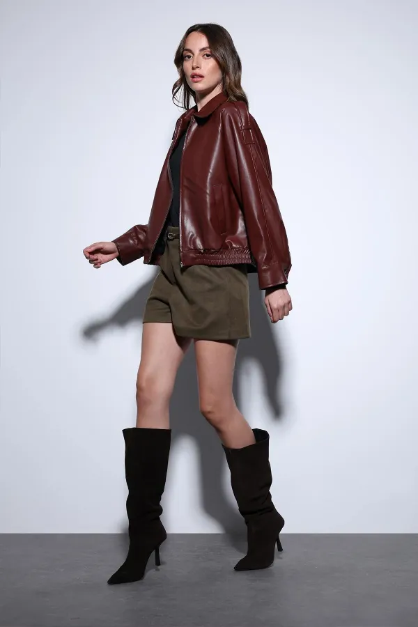 Veste bomber Antioch rouge bordeaux en similicuir