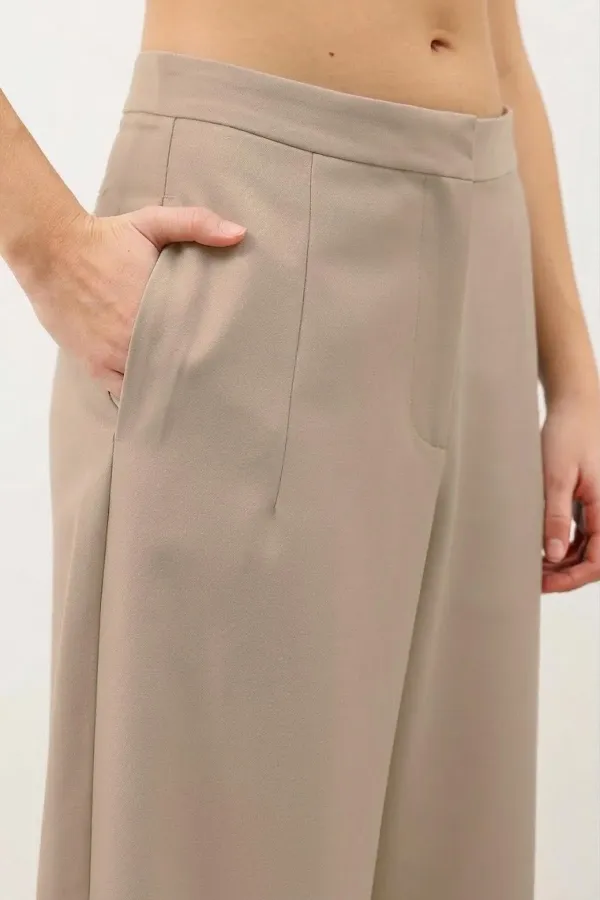 Antioch Beige Wide Leg Women's Trousers with Darts