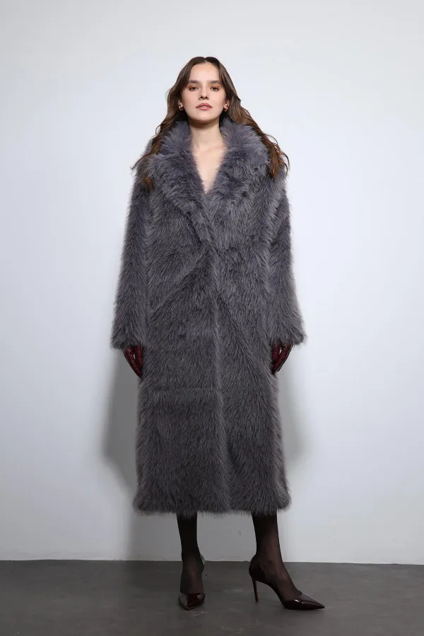 Antioch Anthracite Faux Fur Long Coat