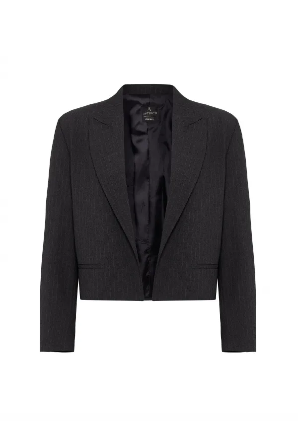 Antioch Anthracite Relax Fit Buttonless Crop Women's Blazer Jacket