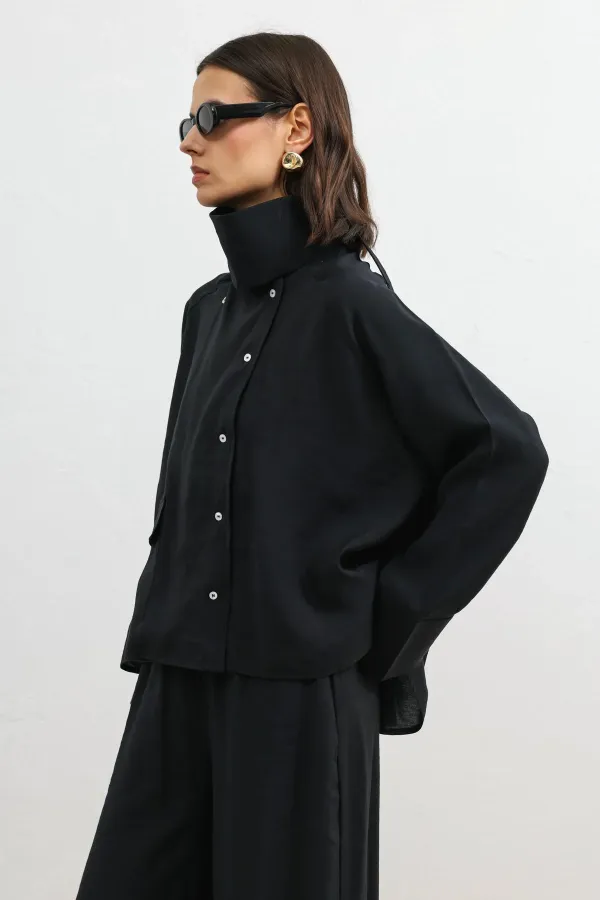 Antioch Siyah Özel Dik Yaka Kadın Gömlek