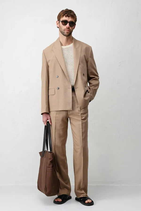 Veste blazer pour homme Antioch Mink Relax Fit en lin mélangé