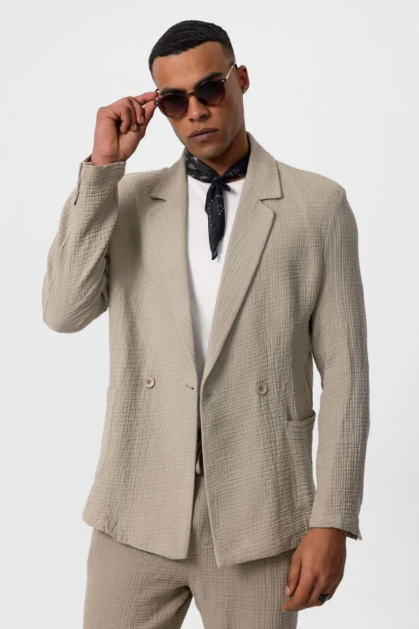 Antioch Beige Double-Breasted Unlined Men's Blazer Jacket