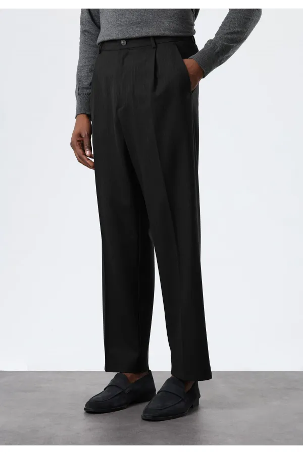 Antioch Siyah Relax Fit Çizgili Erkek Pantolon