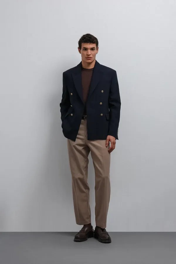 Antioch Lacivert Kruvaze Erkek Blazer Ceket