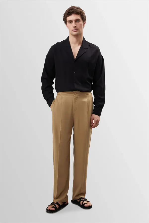 Pantalon pour homme Antioch Light Mink taille haute plissé en lin mélangé