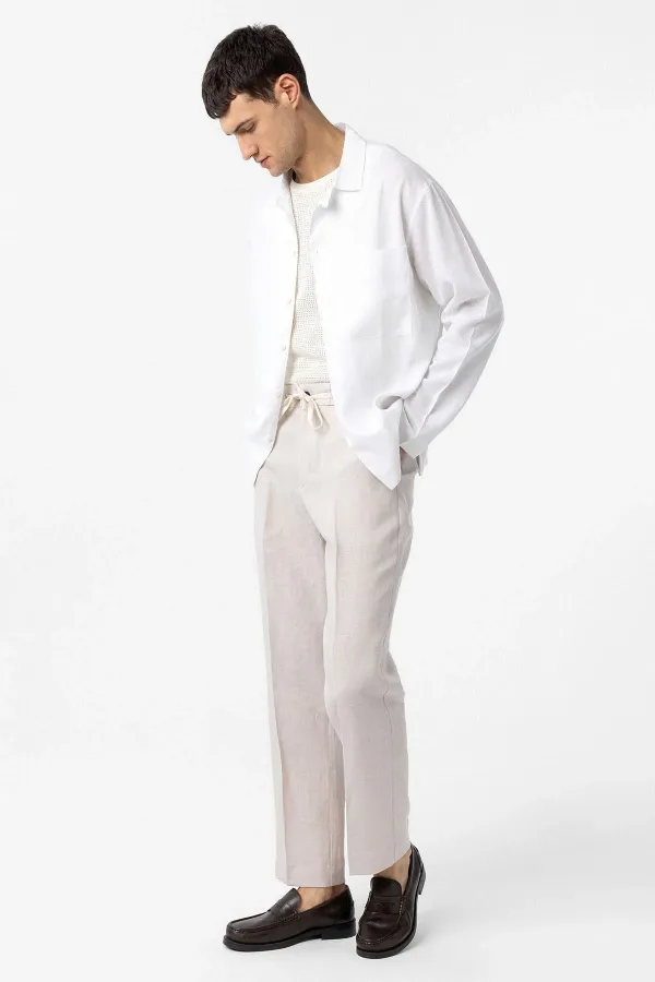 Chemise homme Antioch en lin mélangé blanc, coupe décontractée