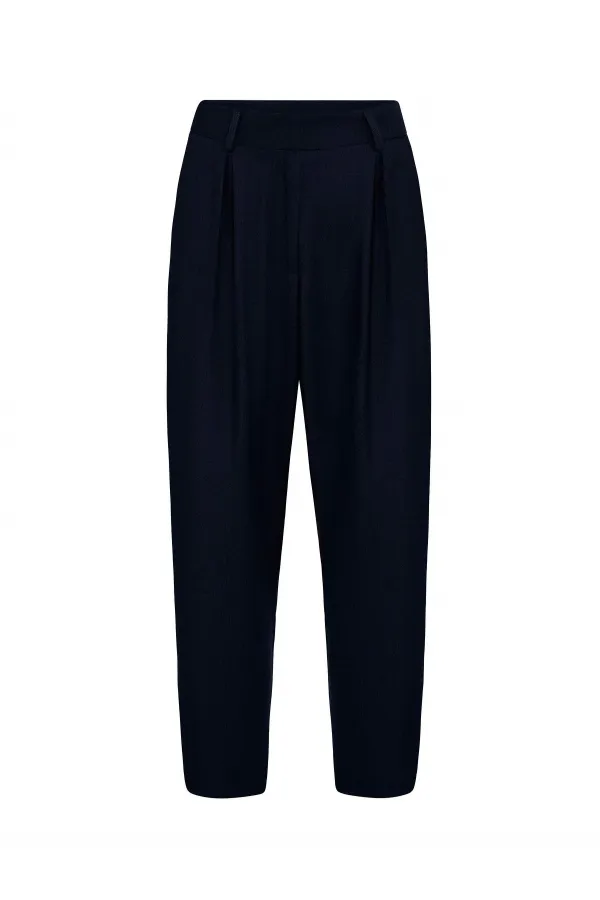Antioch Navy Blue Pleated Soft Ankle Length Women's Trousers