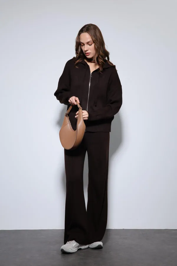Ensemble pull à capuche et pantalon large en maille Antioch Coffee