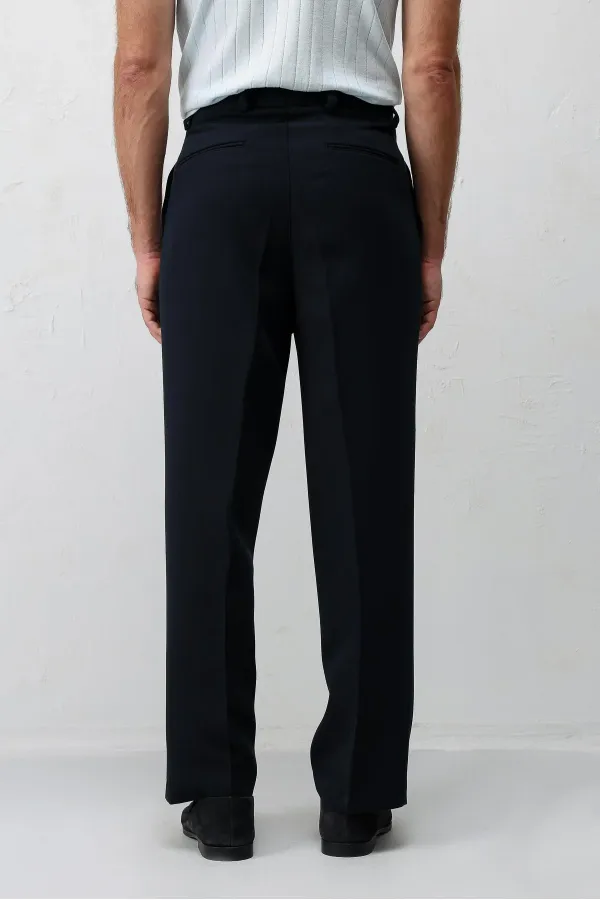 Antioch Lacivert Pileli Relaxed Fit Erkek Pantolon