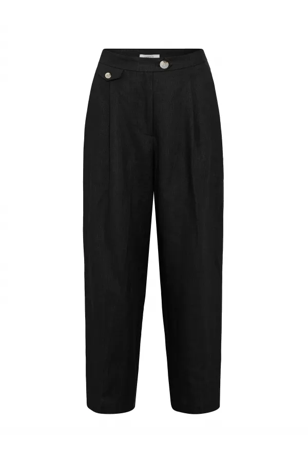 Antioch Black 100% Linen High Waist Pleated Women's Trousers