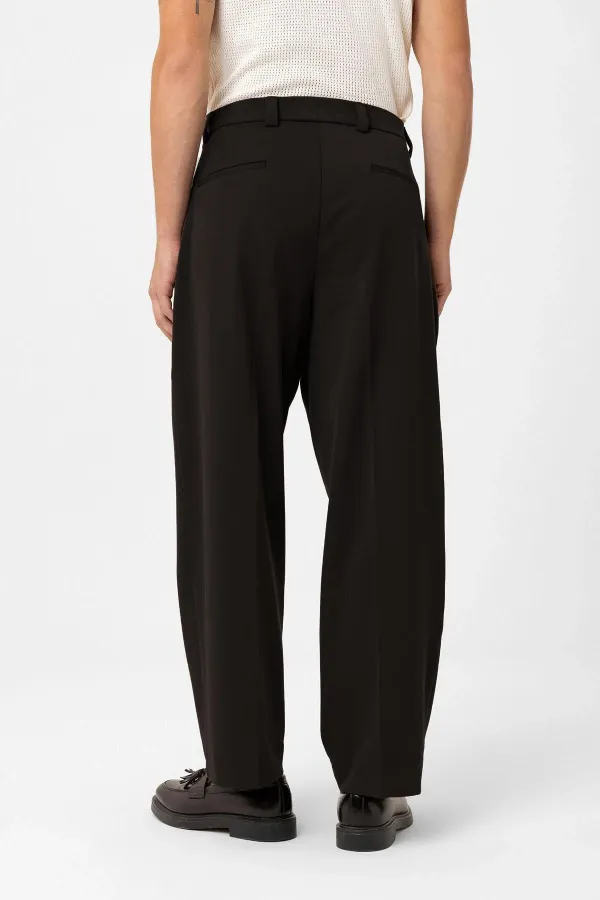 Pantalon homme Antioch marron foncé, taille haute, coupe décontractée, plissé