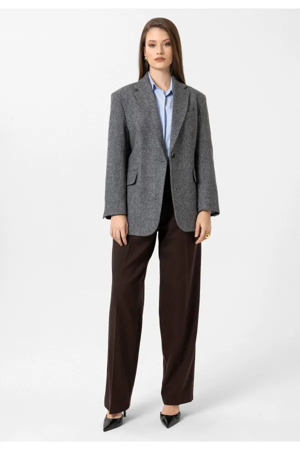 Antioch Black Women's Relax Fit Herringbone Pattern Blazer Jacket