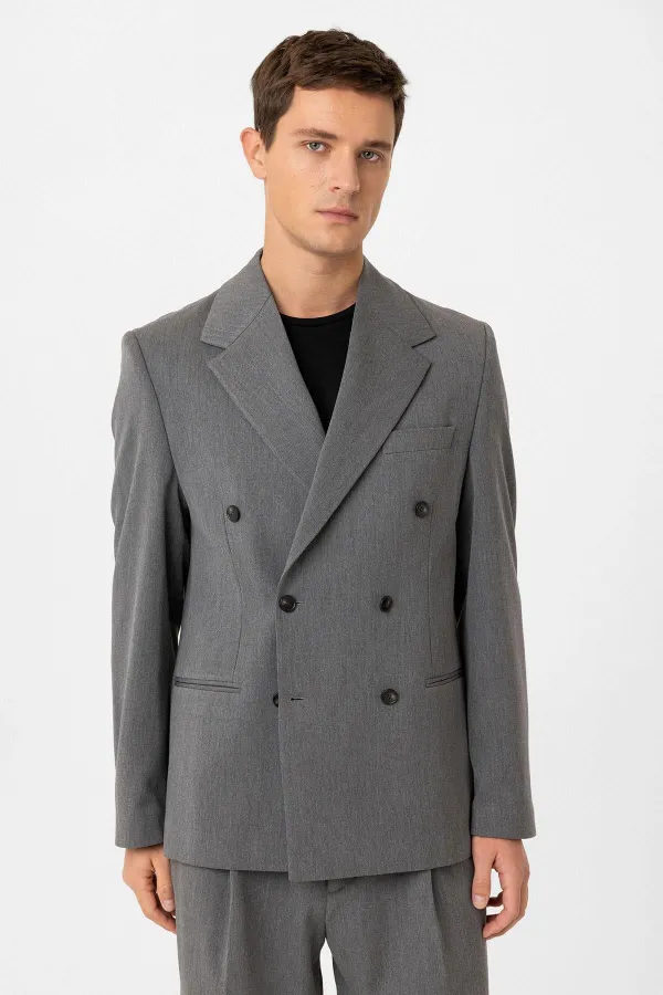 Antioch Grey Relax Fit Double-Breasted Men's Blazer Jacket