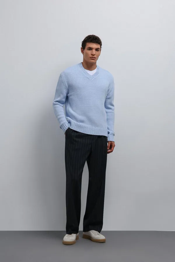 Pull Antioch Bebe bleu texturé à col en V pour garçon