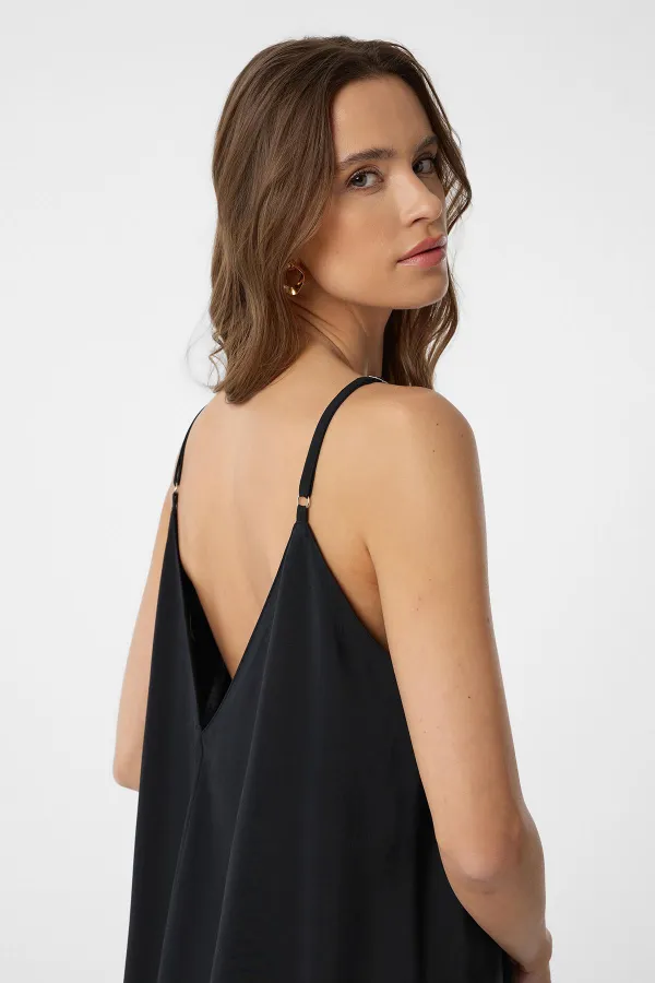 Antioch Siyah Askılı Modal Uzun Kadın Elbise