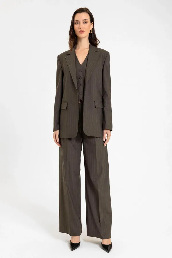 Veste blazer rayée à un bouton pour femme Antioch Coffee