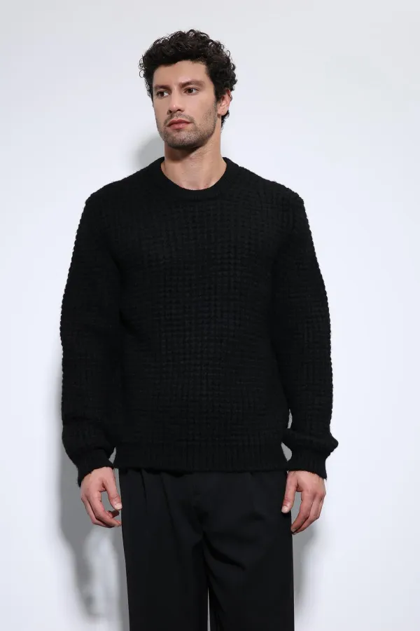 Pull Antioch noir en maille texturée pour homme