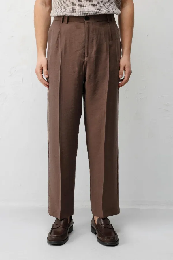 Pantalon homme Antioch Coffee Lyocell coupe décontractée plissé