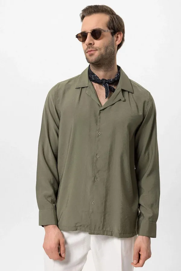 Antioch Khaki Apache Collar Long-Sleeved Men's Shirt