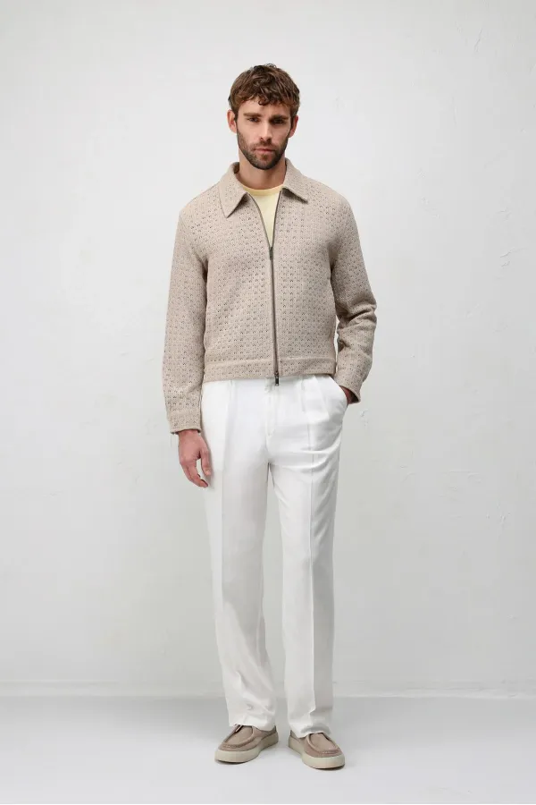 Antioch Beige Textured Zip-Up Men's Jacket
