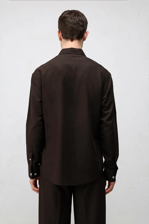 Chemise homme Antioch Coffee en lin mélangé coupe décontractée