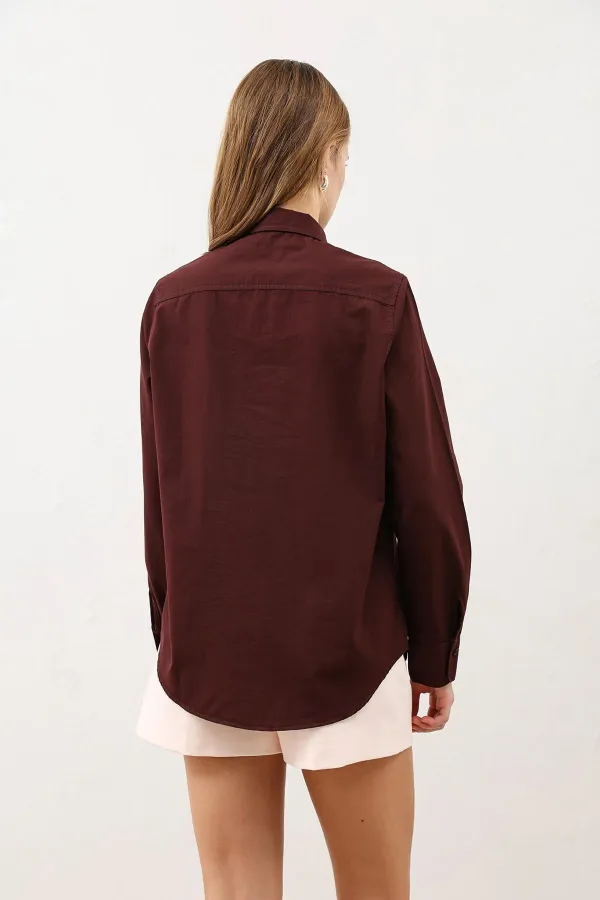 Antioch Bordo Düğme Detaylı Poplin Gömlek