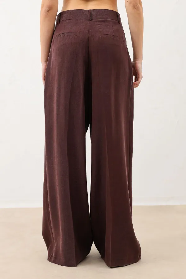 Antioch Bordo Pileli Palazzo Kadın Pantolon