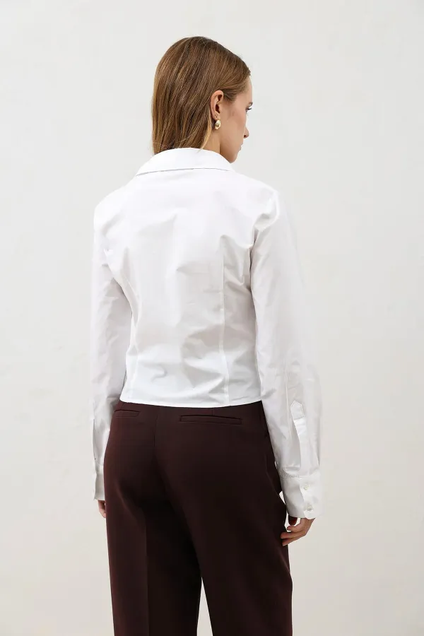 Chemise Antioch blanche en popeline froncée pour femme