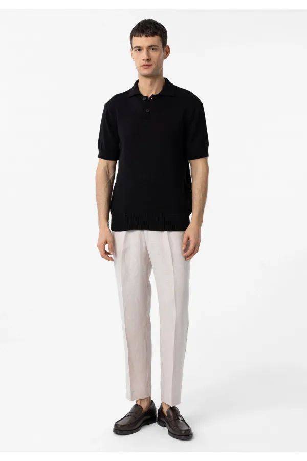 Antioch Siyah 100% Pamuk Polo Yaka Triko T-Shirt