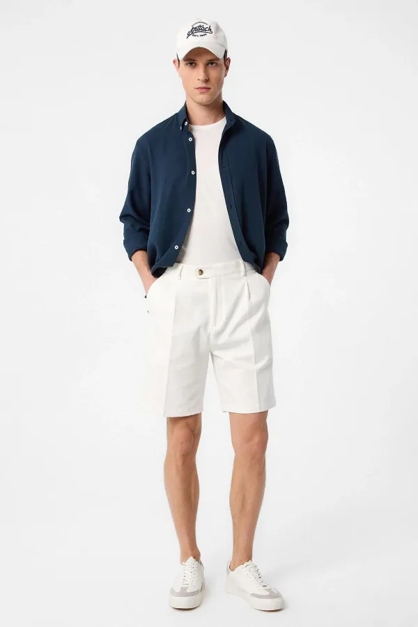 Antioch Ekru Yüksek Bel Pileli Erkek Şort