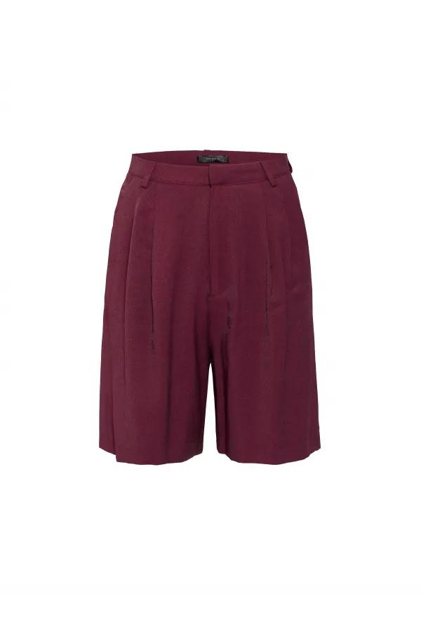 Antioch Bordo Pilili Kadın Bermuda Şort