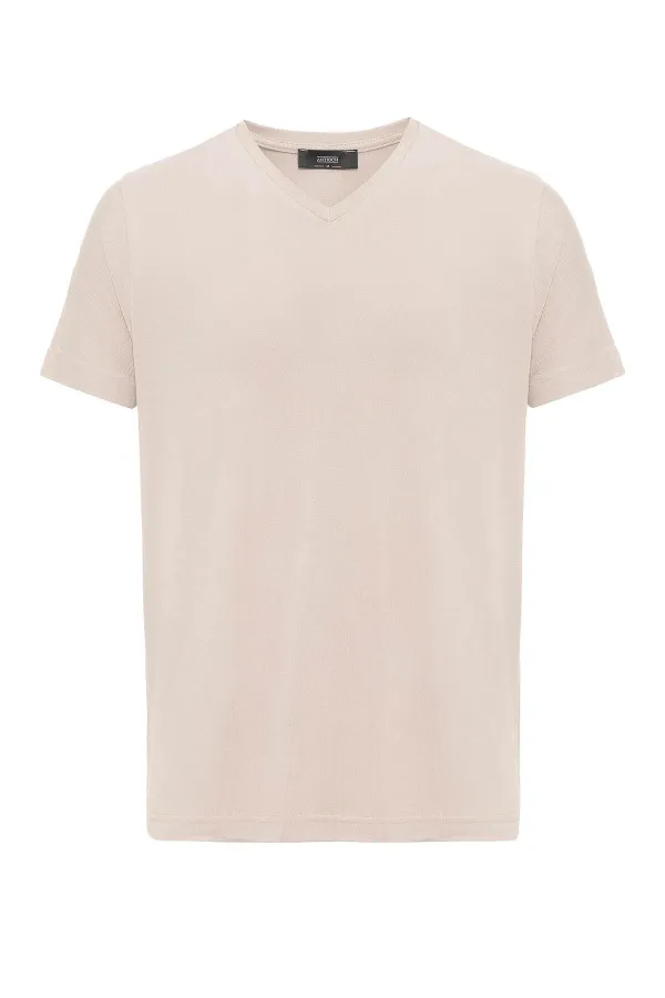 Antioch Açık Bej Basic V Yaka Erkek T-Shirt