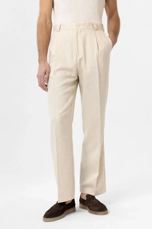 Pantalon homme Antioch écru taille haute en lin mélangé