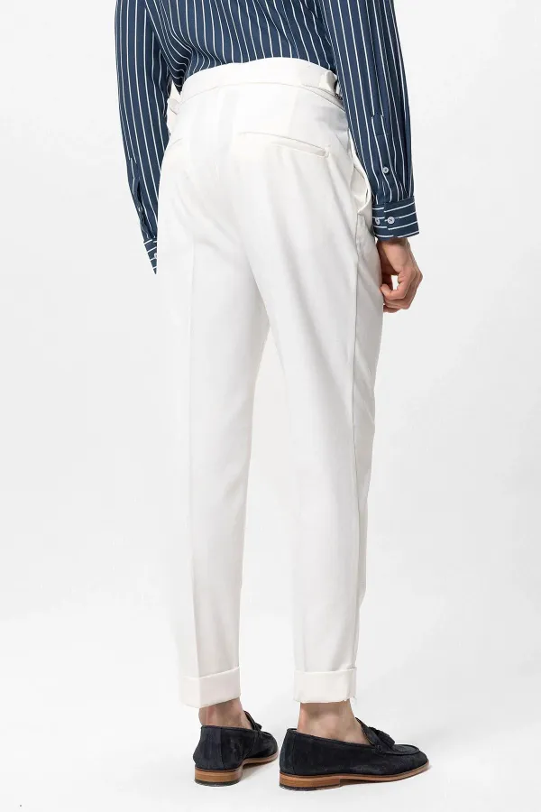 Pantalon homme Antioch écru à taille haute plissée coupe carotte