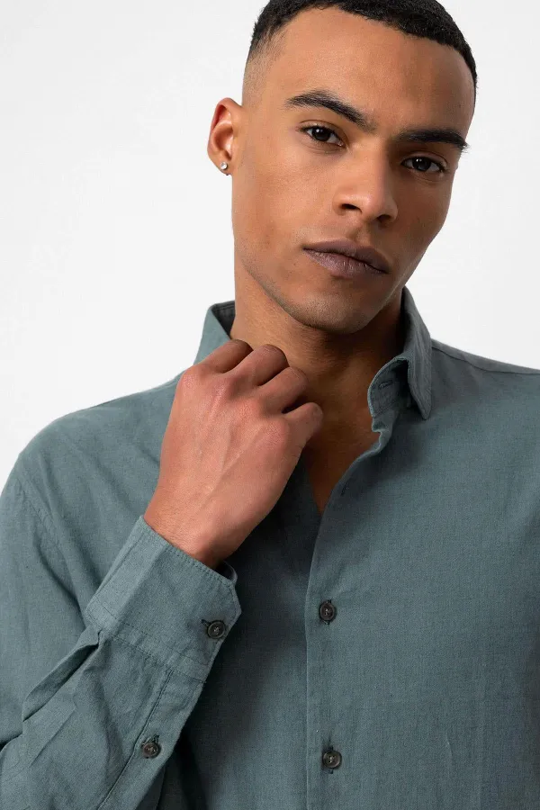 Antioch Green Linen Blend Men's Shirt