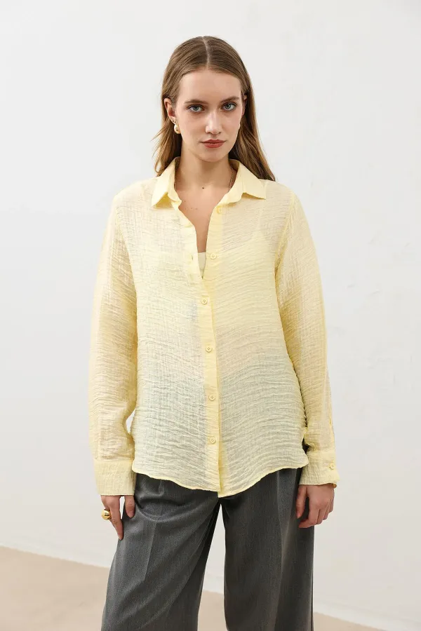 Chemise drapée en mousseline jaune Antioch pour femme