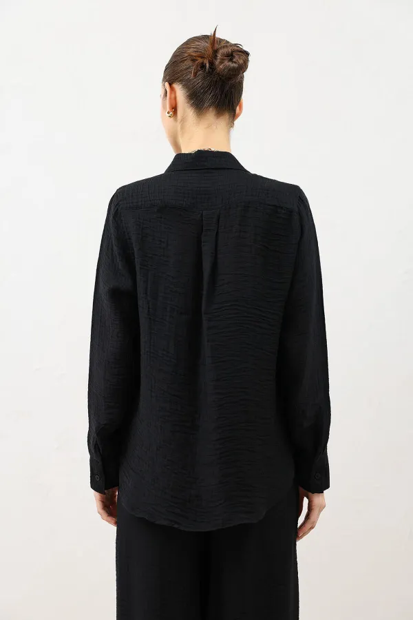 Antioch Siyah Dökümlü Müslin Kadın Gömlek